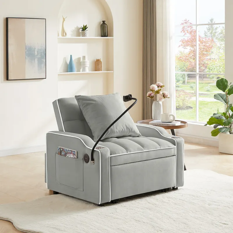 3-in-1 Sofa Bed, Convertible Sleeper Chair Sofa Bed Adjustable Pull Out Sleeper Chair Bed Multi-Pockets Folding Sofa Bed