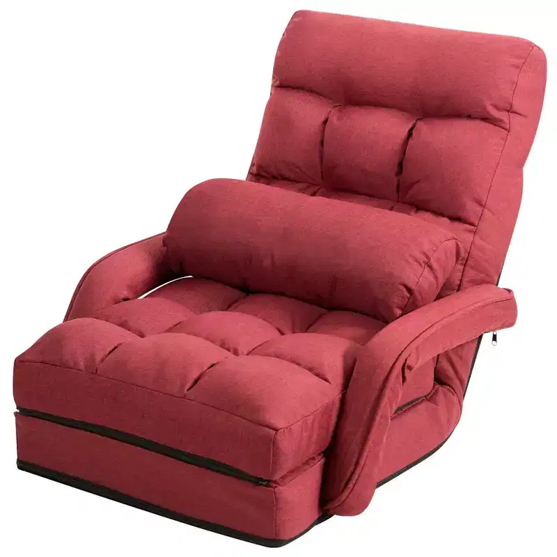 Folding Floor Single Sofa Recliner Chair with Pillow & 5-Position Backrest
