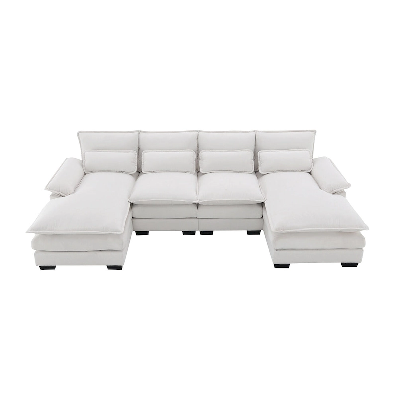 [VIDEO provided][New]109.8*55.9 Modern U-shaped Sectional Sofa with Waist Pillows,6-seat Upholstered Symmetrical Sofa Furniture
