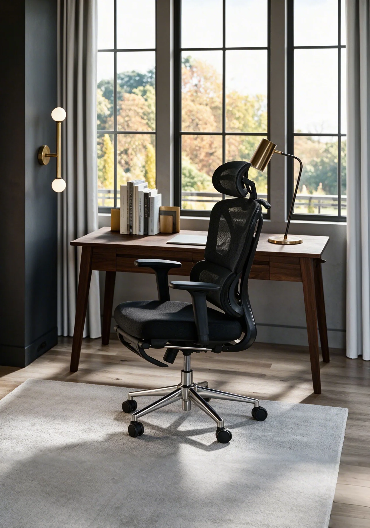 Ergonomic Mesh Office Chair, Computer Desk Chair, High Back, Adjustable Lumbar Support, Padded Headrest & Footrest, for Bedroom, Study, Student