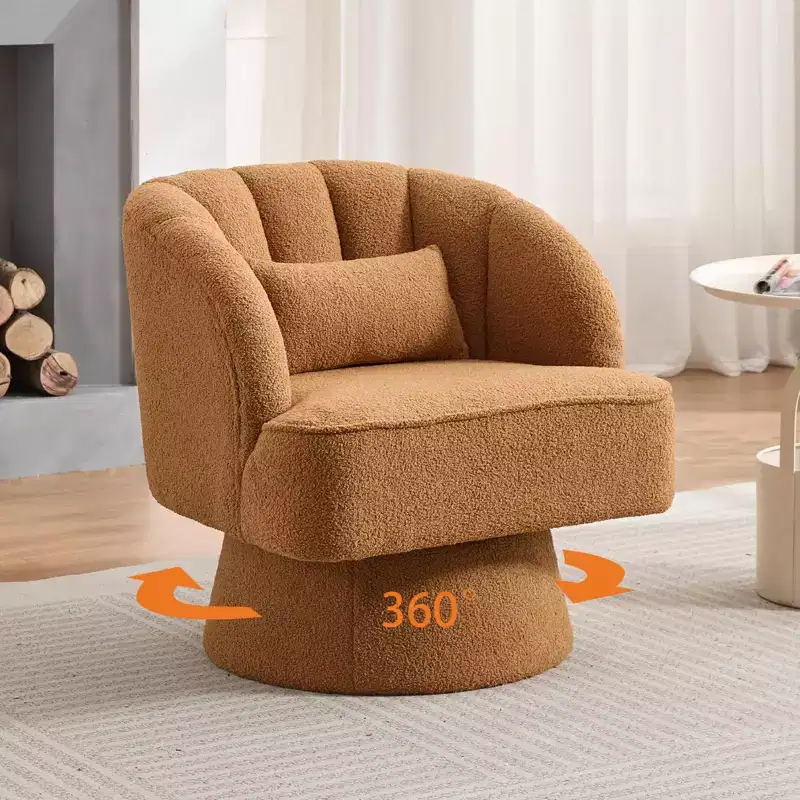 Modern 360 Swivel Barrel Accent Chair with Velvet Upholstery & Striped Backrest, Stylish Design for Living Room and Bedroom