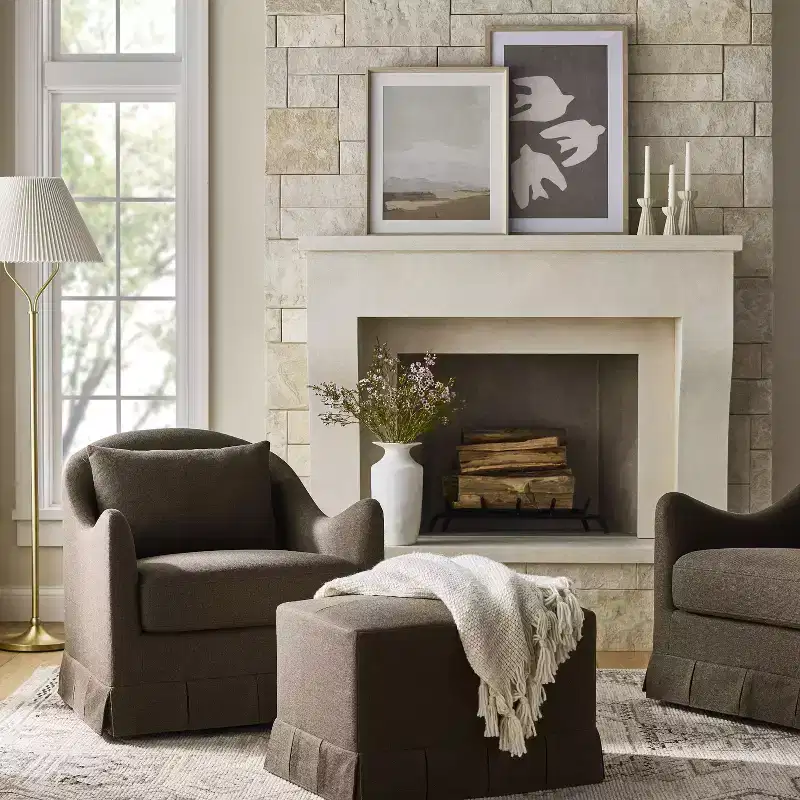 Box Pleat Upholstered Ottoman – Rectangular Polyester Accent Footstool
