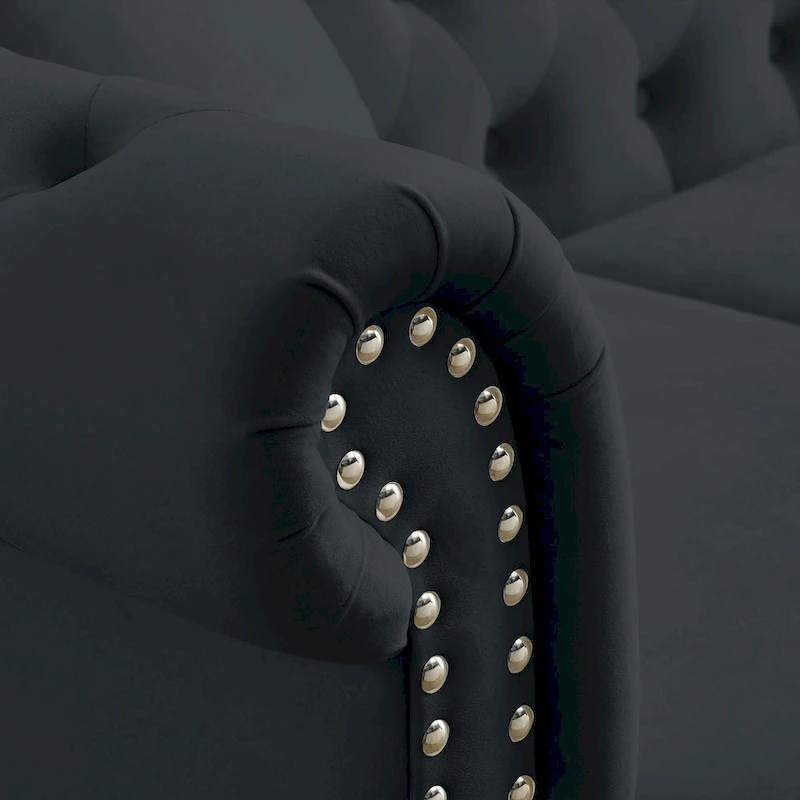 3-Seater Chesterfield Upholstered Tufted Sofa with Rolled Arms and Nailhead