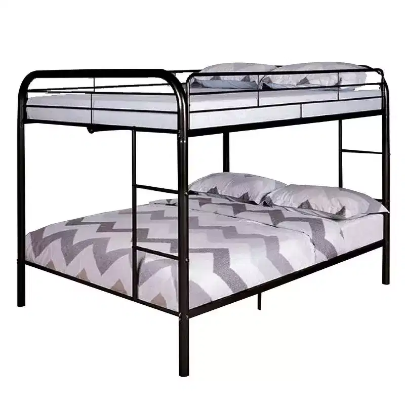 Royal Hampton Twin Over Twin Bunk Bed, Black Metal Frame, Attached Side Ladder