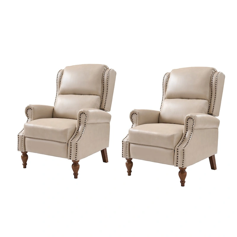 Terri Traditional Vegan Leather Manual Push Back Recliner Set of 2 by HULALA HOME