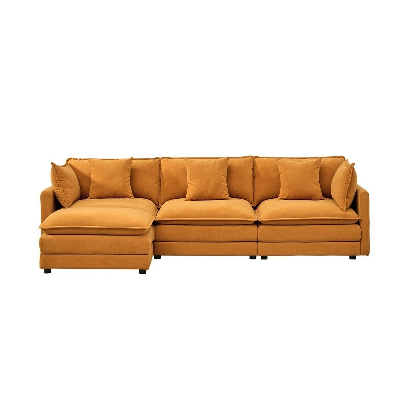 110.2 Chenille Three Seater Upholstered Sofa, Ottoman