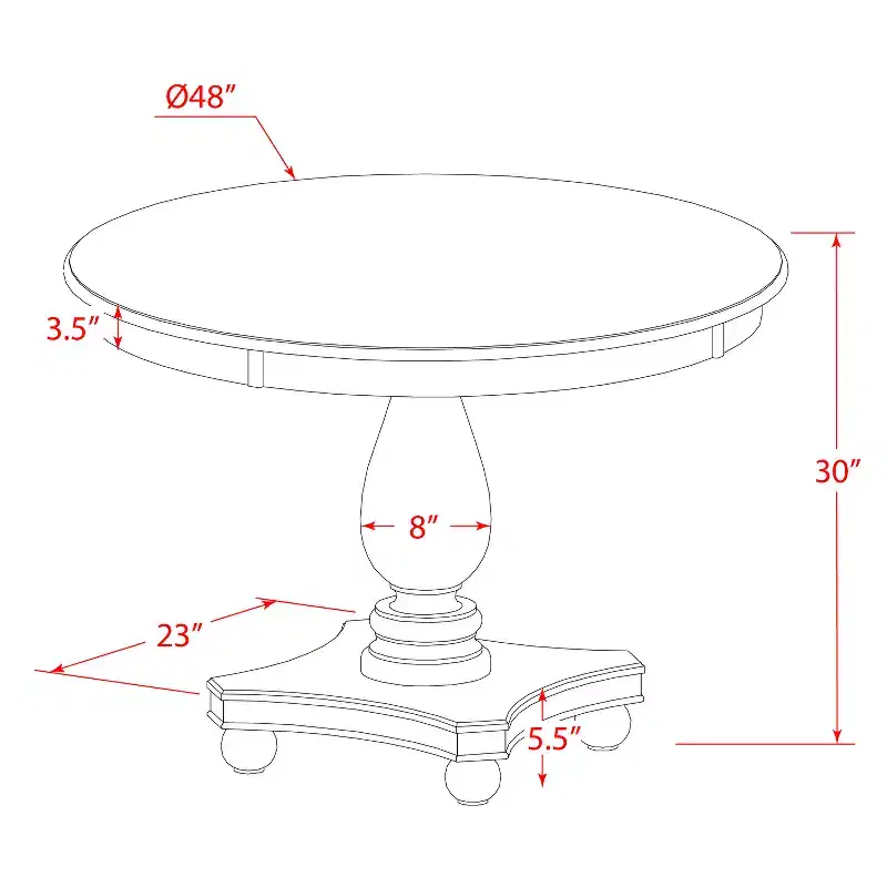 Rubberwood Round Dining Table 30''H x 48'' Diameter