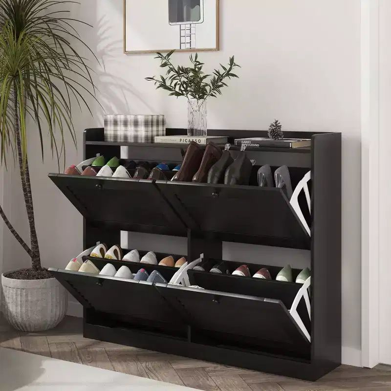 Shoe Storage Cabinet with Flip Drawers, Narrow Shoe Cabinet with Wooden Legs, Freestanding Shoes Rack Organizer for Hallway, Bedroom, Living Room