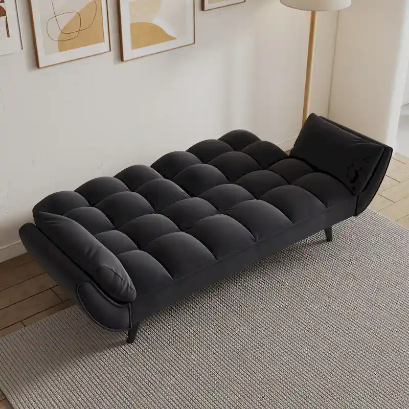 57 Sofa Bed,Polyester Blend Comfy Futon Couch Bed with 2 Square Pillows, Convertible Sleeper Sofa with Adjustable Backrest
