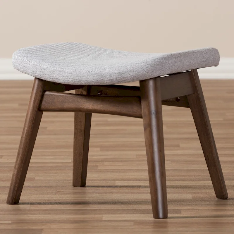 Baxton Studio Mid-Century Light Grey Fabric Upholstered Footstool