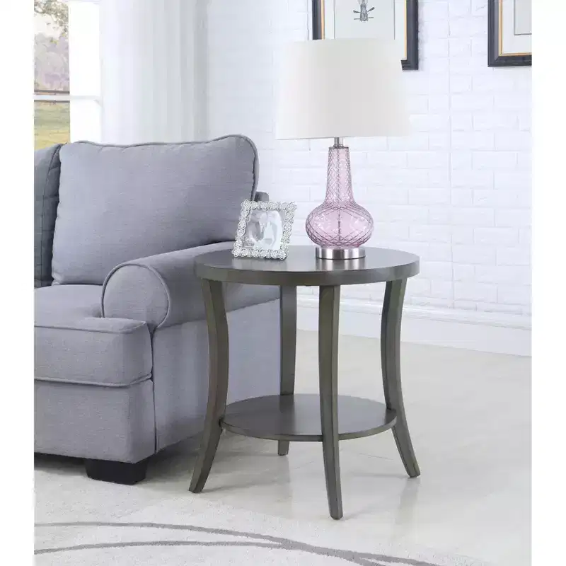 Elegant Round Side Table with Arched Legs, Storage Shelf and Thick Tabletop, for Living Room, Bedroom
