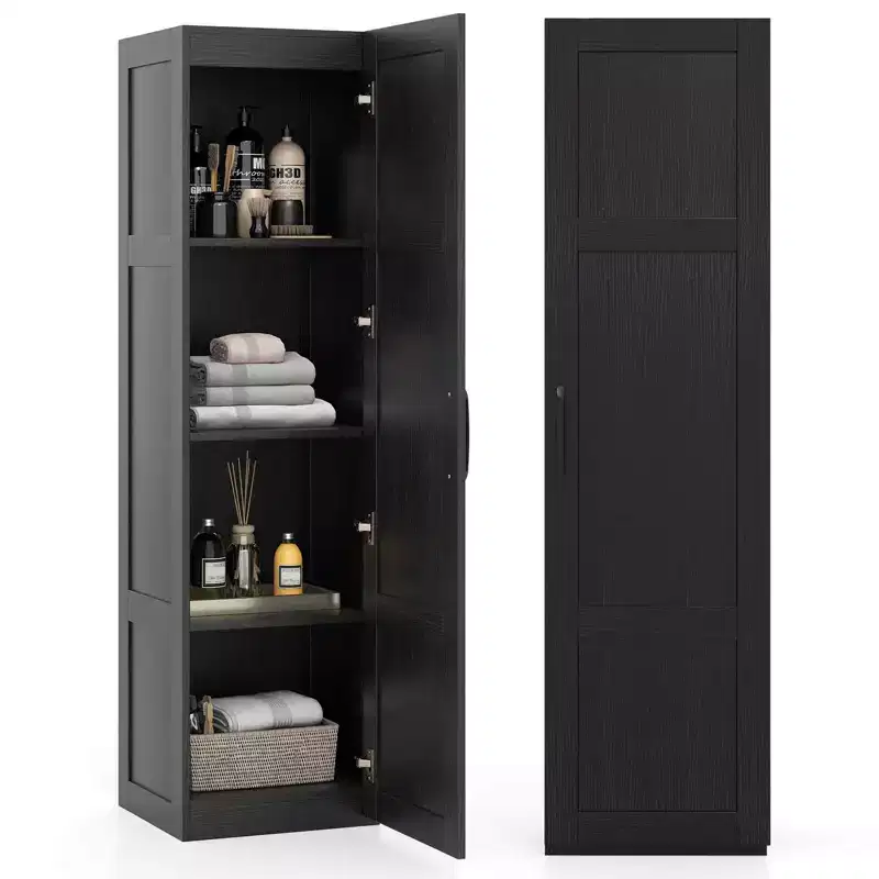 4-Tier Storage Cabinet with Door, Freestanding Bathroom Cabinet for Small Spaces, Black/Natural/White