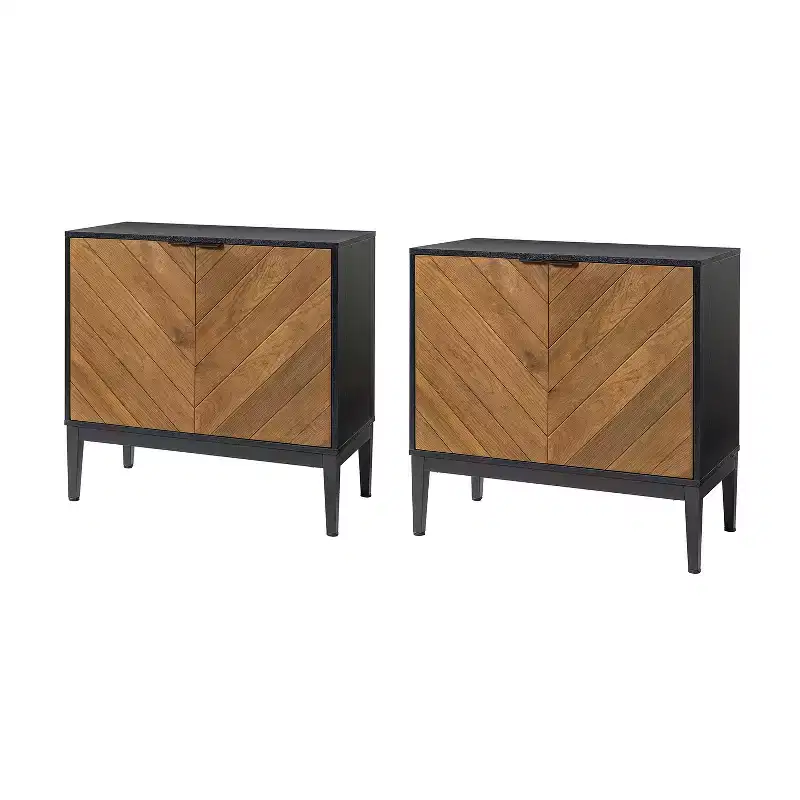 Set of 2 Jakob Modern Storage 32Tall+2-Door Accent Cabinet with Herringbone Element |Karat Home