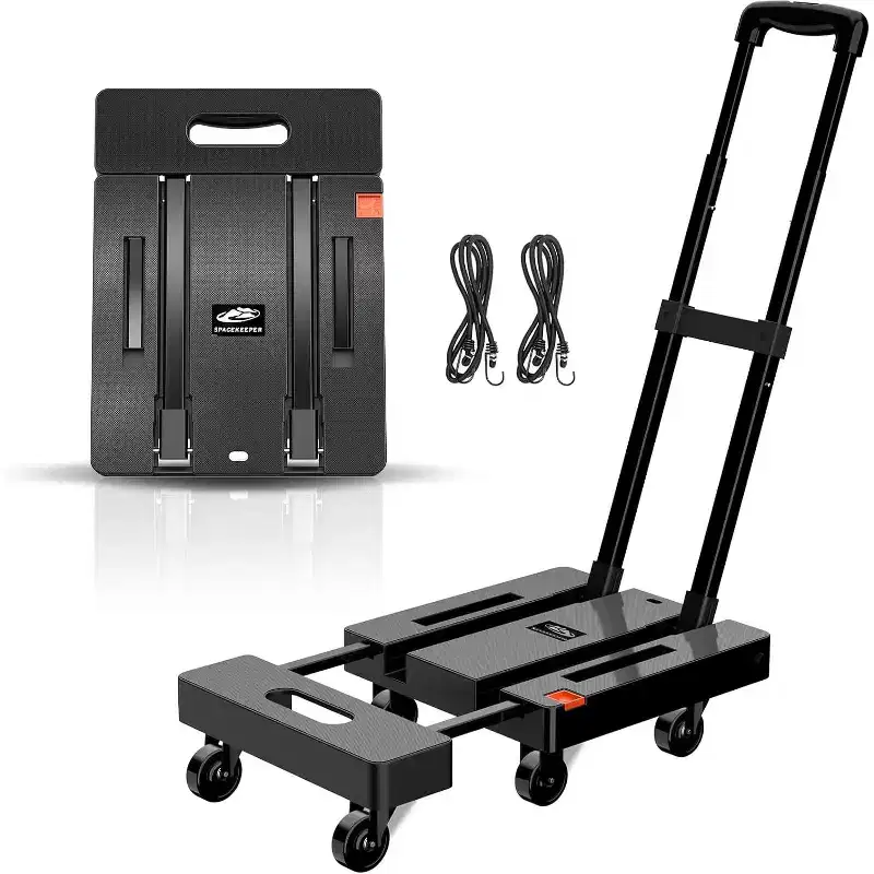 ALUCSET Folding Hand Truck, 500 LB Heavy Duty Luggage Cart, Portable Collapsible Utility Dolly with 2 Elastic Ropes for Travel Moving Office Home Use