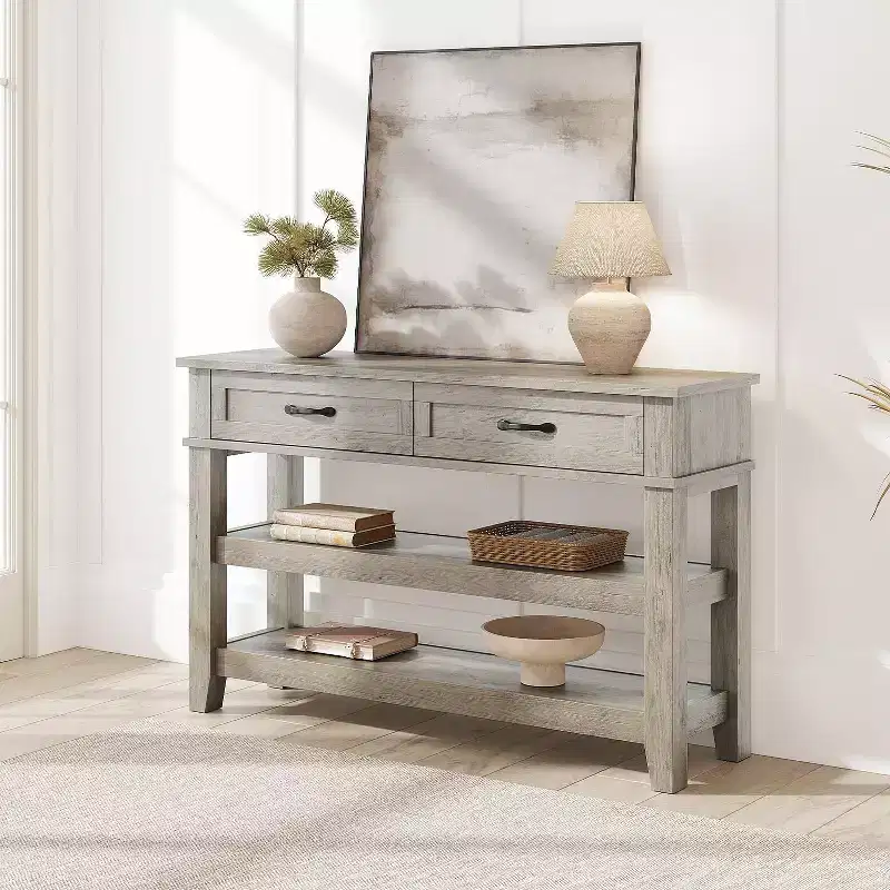Entryway Table, Console Table with 2 Storage Drawers, 3 Tier Farmhouse Wooden Sofa Table, Hallway Tables for Entryway, Living Room