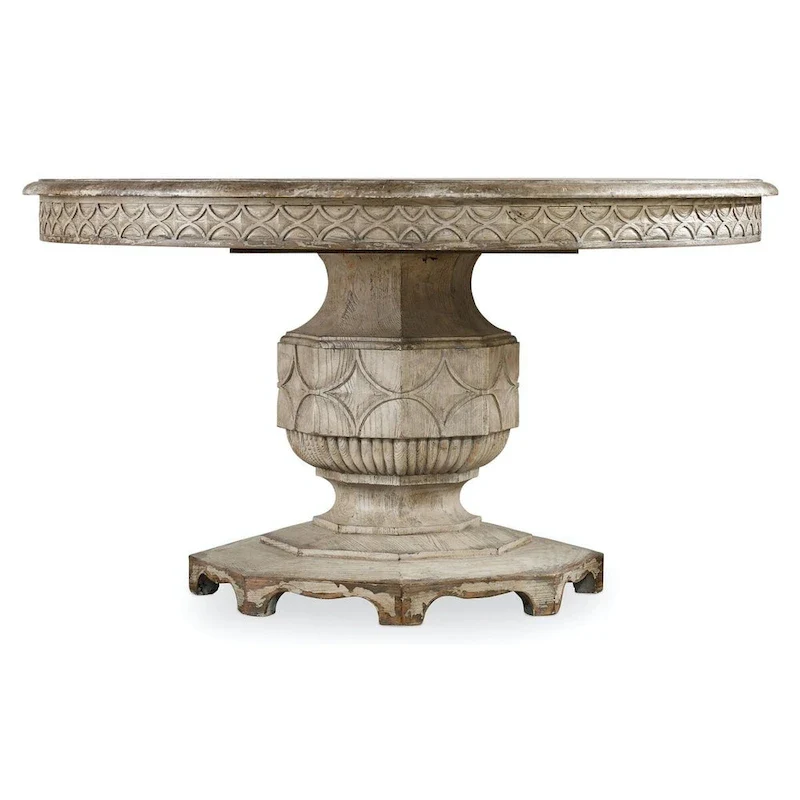 Distressed White Round Extendable Dining Table, Seats 4-6