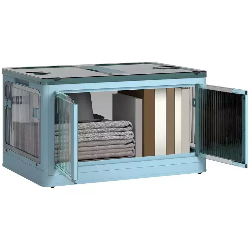 HOMCOM Collapsible Storage Bins with Lids and Wheels, Stackable Folding Storage Box for Bedroom, Living Room, Office