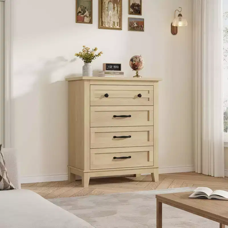 4 Dresser for Bedroom, 34.8 Tall Vertical Drawer Dresser with Large Storage, Freestanding Wooden Closet Chest for Bedroom, Living Room