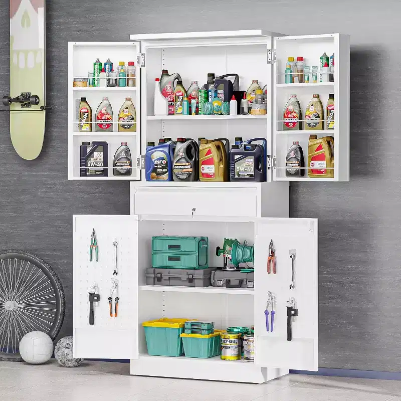 Garage Storage Cabinet with Locking Doors and Adjustable Shelf, Metal Storage Cabinet