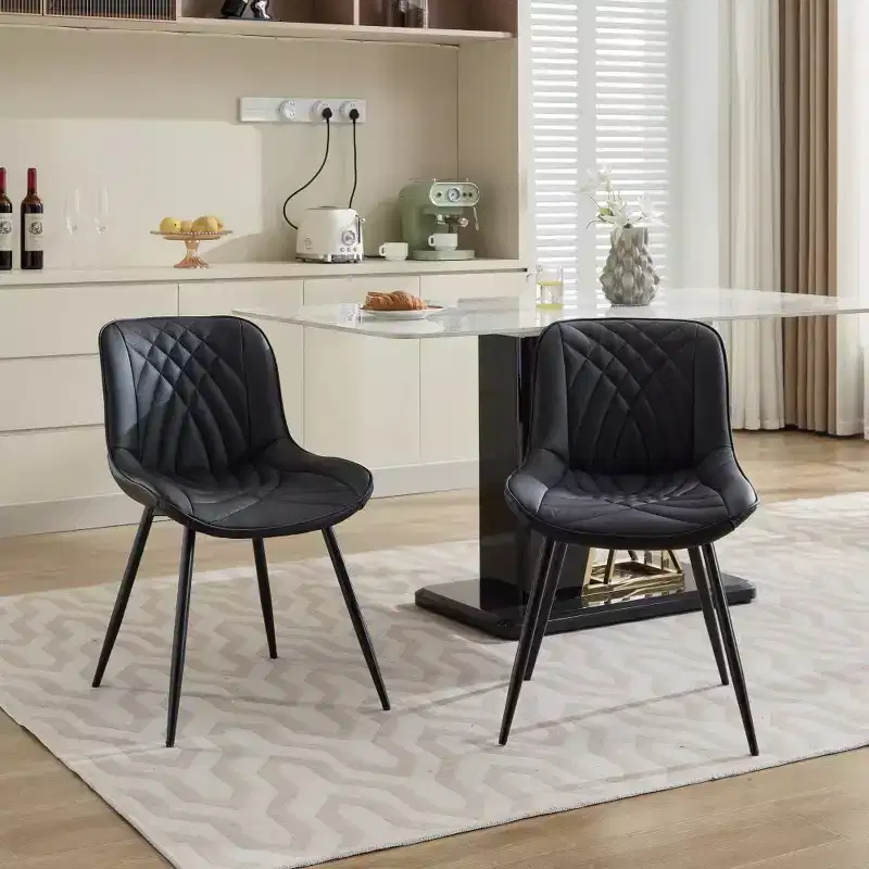 Mid-Century Modern Dining Chairs with Faux Leather Upholstered, Comfortable for Kitchen & Dining Room