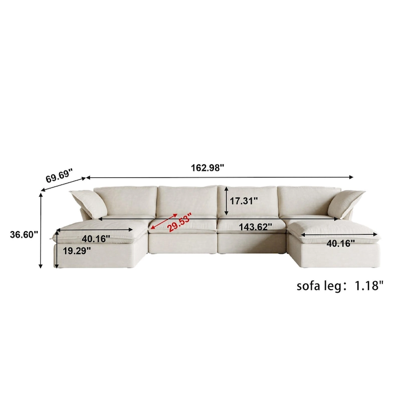 6 Piece U-shaped Velvet Upholstery Modular Sectional Sofa with 2 Ottoman