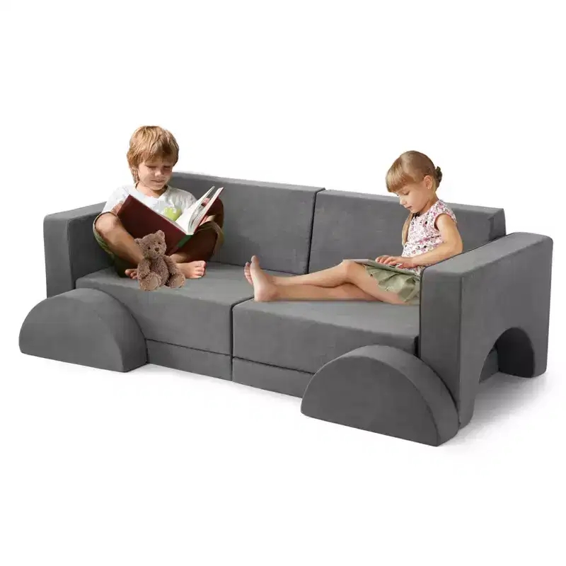 8 PCS Kids Modular Play Couch, Toddler Floor Sofa for Boys and Girls, Convertible Sofa Bed with Machine Washable Cover Multifunctional Play Couch