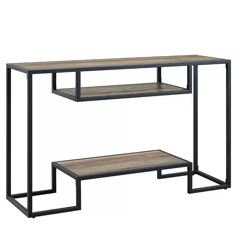 Idella 48" Console Tables Rustic Oak and Black - Acme Furniture: Fixed Shelf, Metal Frame, No Assembly Required