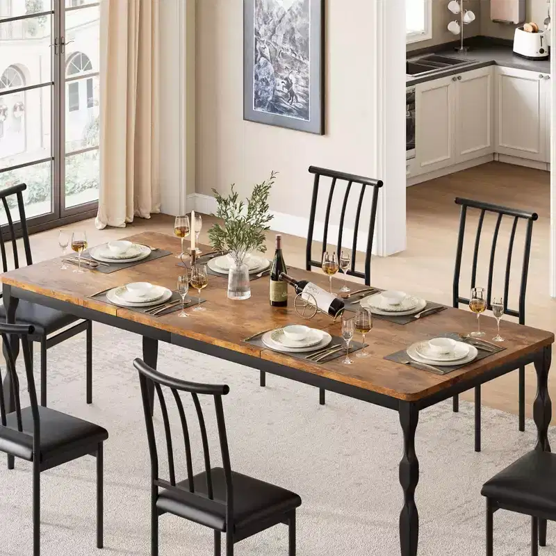 Rectangular Dining Table for 6, 78 Inch Rustic Farmhouse Kitchen Table with Large Tabletop