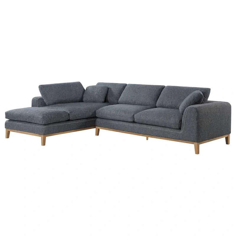 2 Piece L Shaped Modular Sectional Sofa with 2 Pillows, Woven Gray Fabric