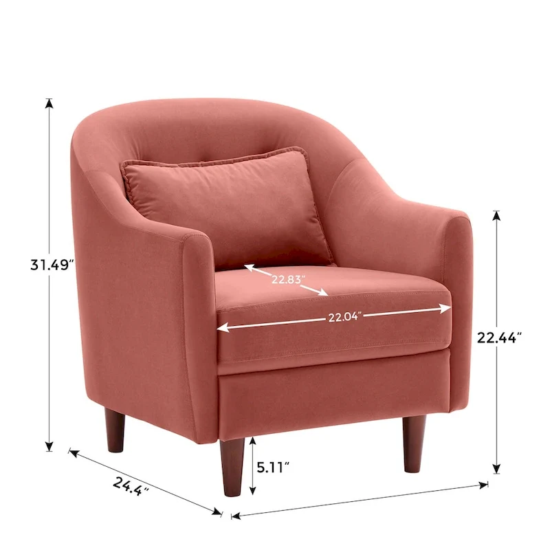VANOMi 28.34W Set Of 2 Accent Armchair, Velvet Barrel Chair with Solid Wood Legs