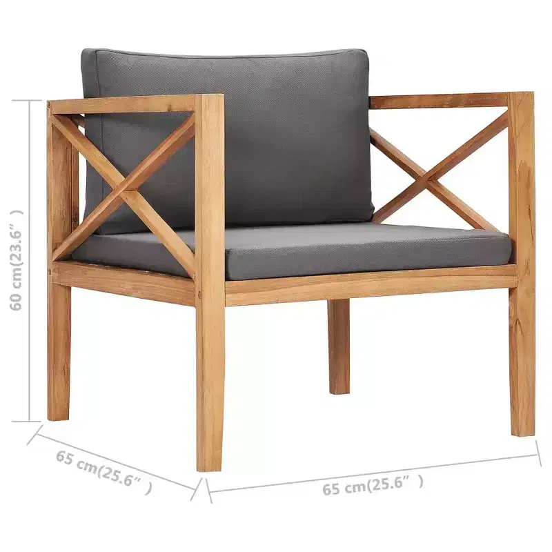 vidaXL Patio Chair Dark Gray, Teak Solid Teak Wood, Polyester Fabric