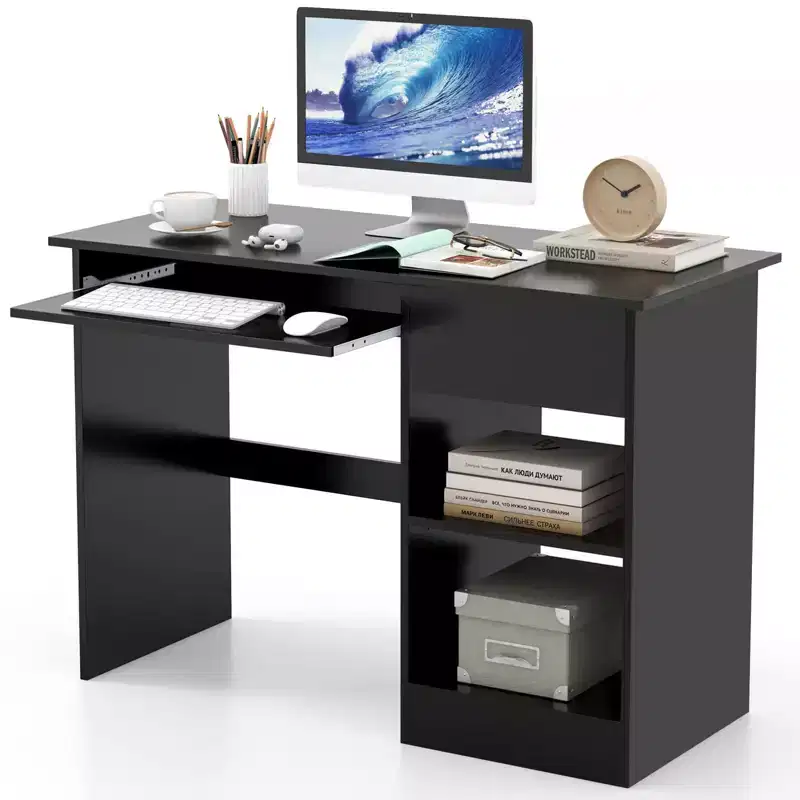 Costway Computer Desk Home Office Workstation Study Laptop Table with Keyboard Tray Drawer Black/White