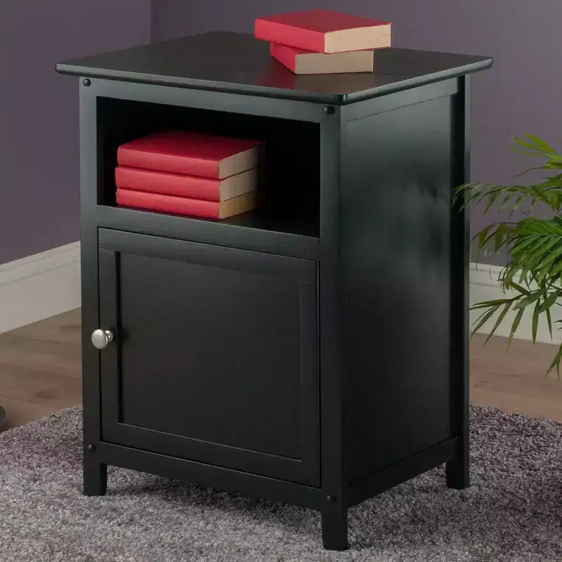 Black Hardwood End Table with Hidden Storage Compartment & Open Shelf, 25