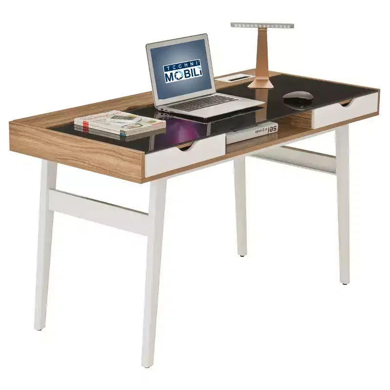 Compact Computer Desk with Multiple Storage Walnut, Modern Office Furniture with Cable Management
