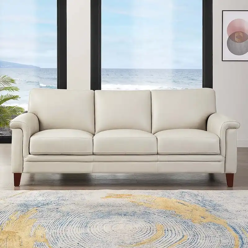 Hydeline Westcott Top Grain Leather Sofa Couch with Memory Foam and Springs