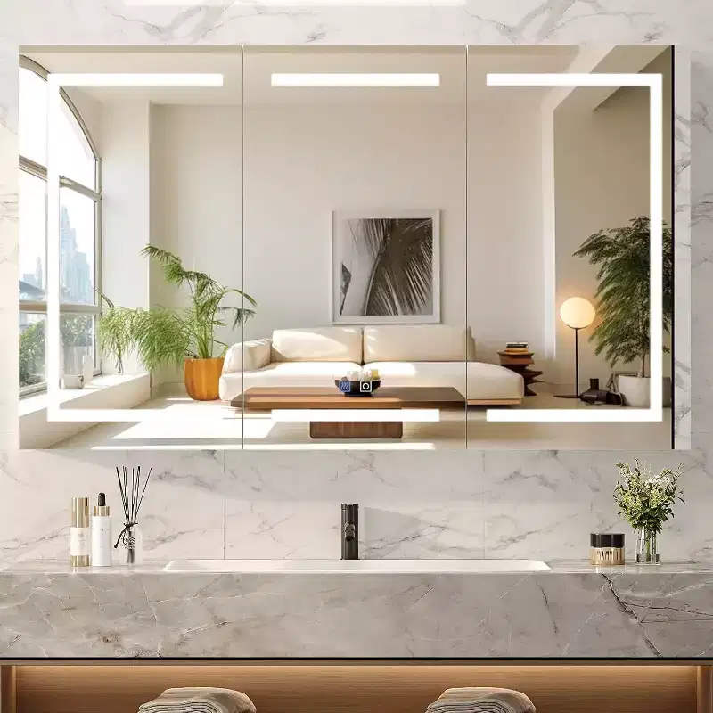 60 x 36 Inch Extra Large Lighted Bathroom Medicine Cabinet with Mirror, Large 3-Door Wall Mounted Bathroom Medicine Cabinet with Lights
