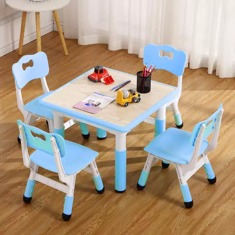 Kids Table and Chairs Set, Height Adjustable Desk for Ages 2-10, Arts & Crafts Table, Non-Slip Legs, for Classrooms Daycares