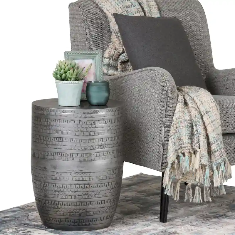 15-Inch Wide Tribal Totem Metal-Trimmed Side Table (Fully Assembled) — 15