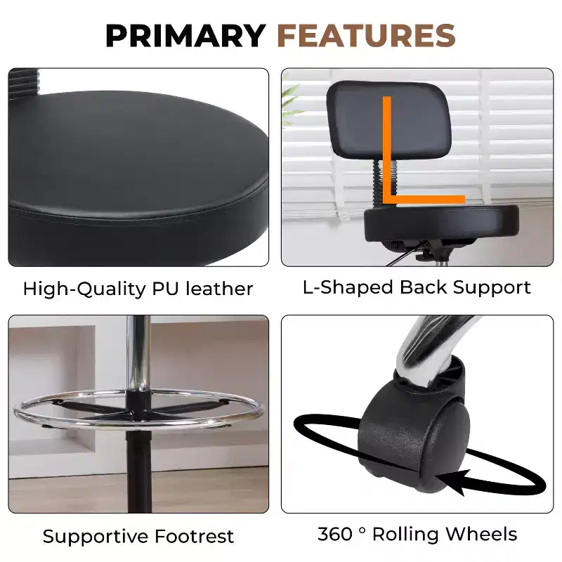 Home Imports Emporium Drafting Stool  Adjustable Swivel Faux Leather Stool with Footrest & Back Support