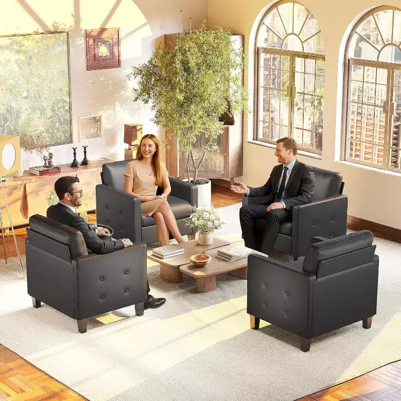 Black Faux Leather Tufted Accent Reading Chair for Living Room, Bedroom & Waiting Room