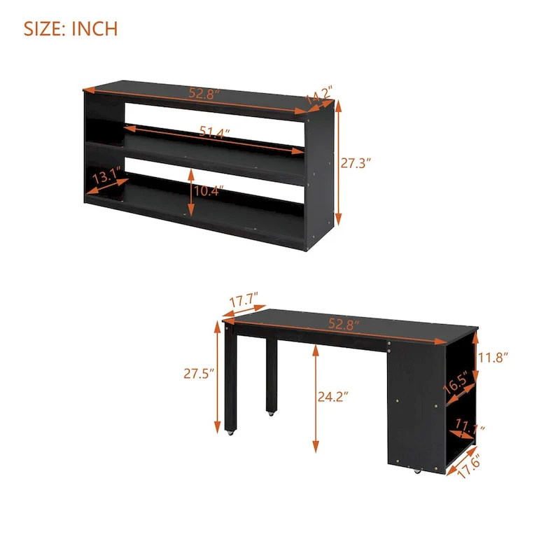 Full Size Loft Bed with Retractable Writing Desk and 3 Drawers