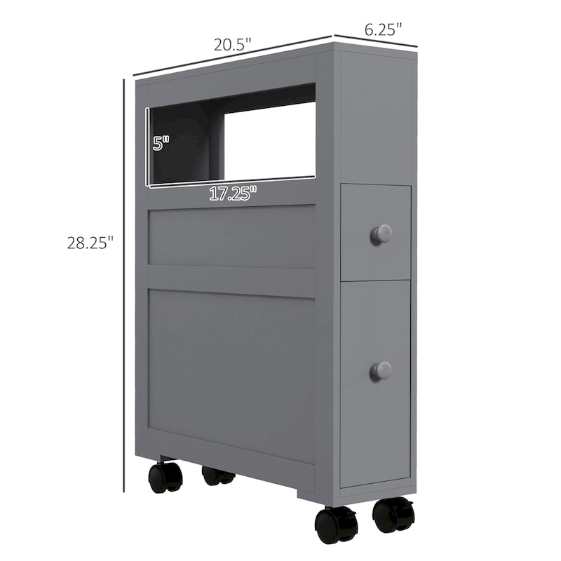 6.25x20.5x28.25 Wood Rolling Narrow Bathroom Side Storage Cabinet