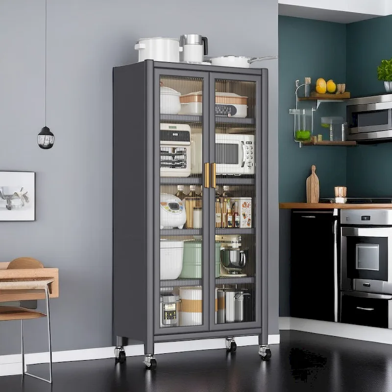 Open-door Kitchen Shelving Floor-to-ceiling Multilevel Household microwave Storage Cabinet Bowls Side Cabinets