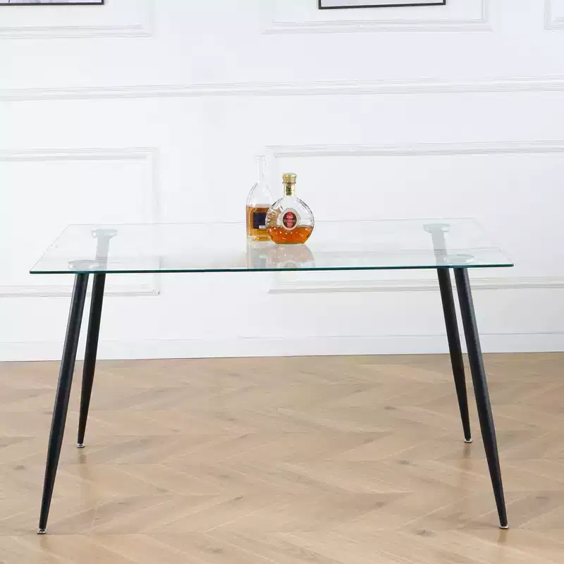 Okak Rectangle Dining Table with Tempered Glass and Metal Legs Modern Dining Table for Dining Room