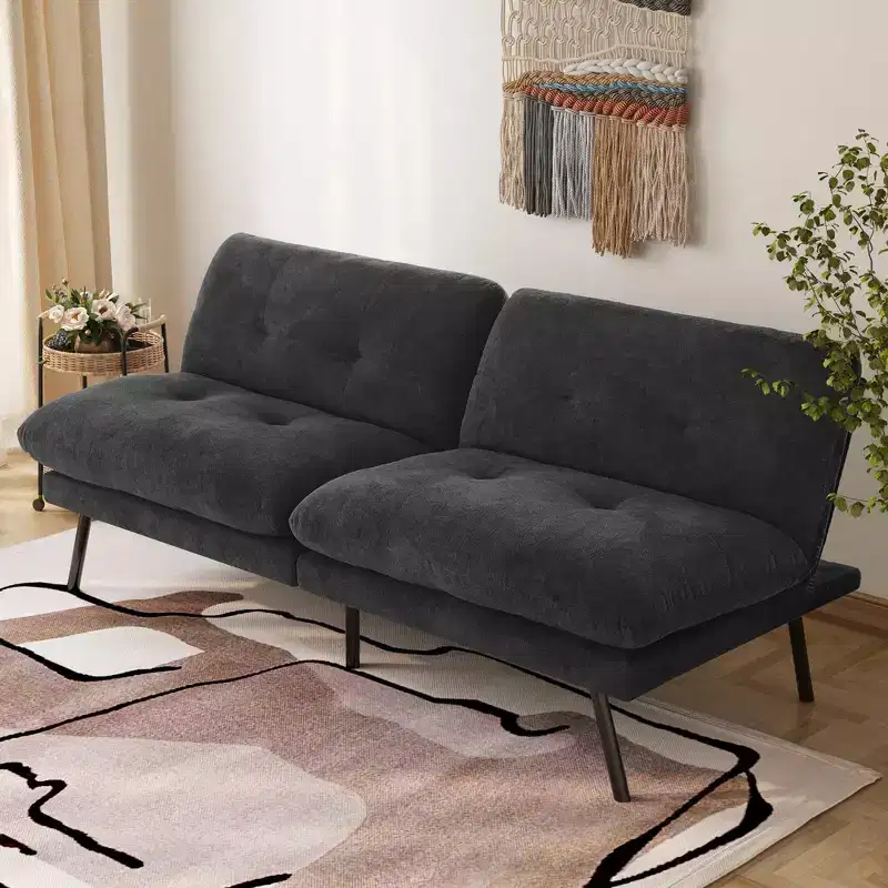 MUUEGM 72 Convertible Futon Sofa Bed, Terry Cloth Couch with Adjustable Backrest & Washable Covers for Small Spaces, Living Room