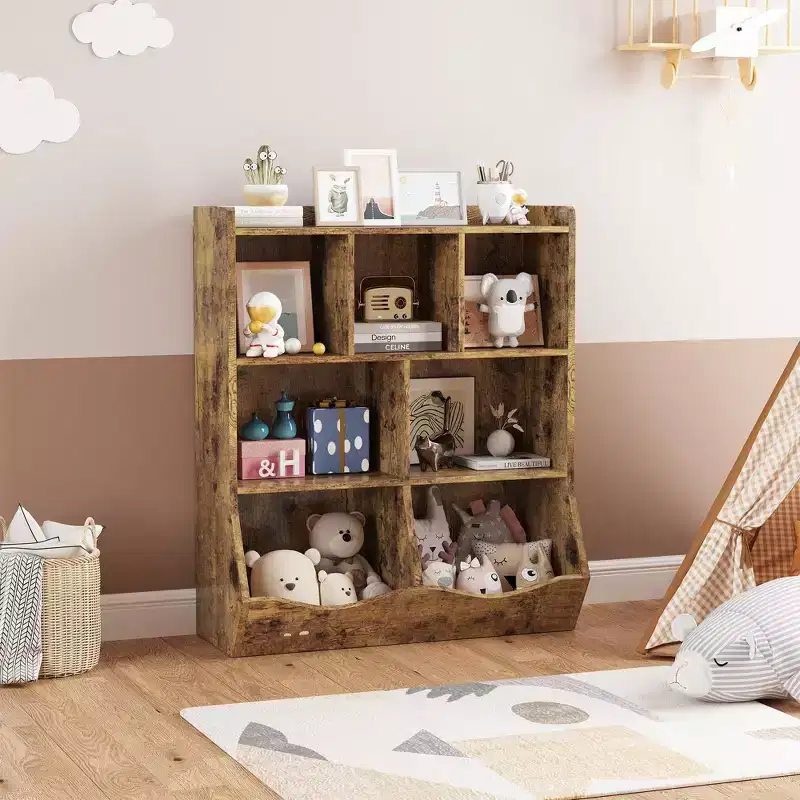 Three-Tier Kids Bookshelf with Toy Storage Cabinet, Cubby for Kids