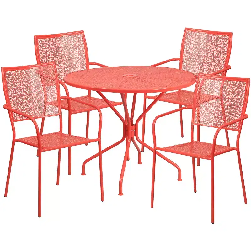 Flash Furniture Oia Commercial Grade 35.25 Round Indoor-Outdoor Steel Patio Table Set with 4 Square Back Chairs