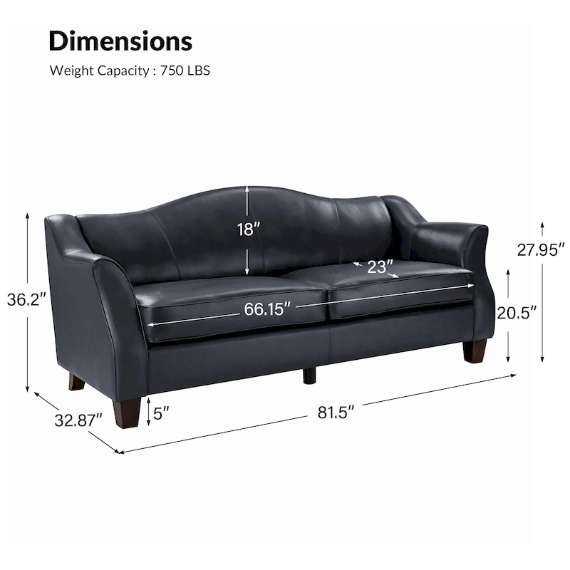 Sandra 81.5 Classic Genuine Leather Sofa With Solid Wood Legs By HULALA HOME