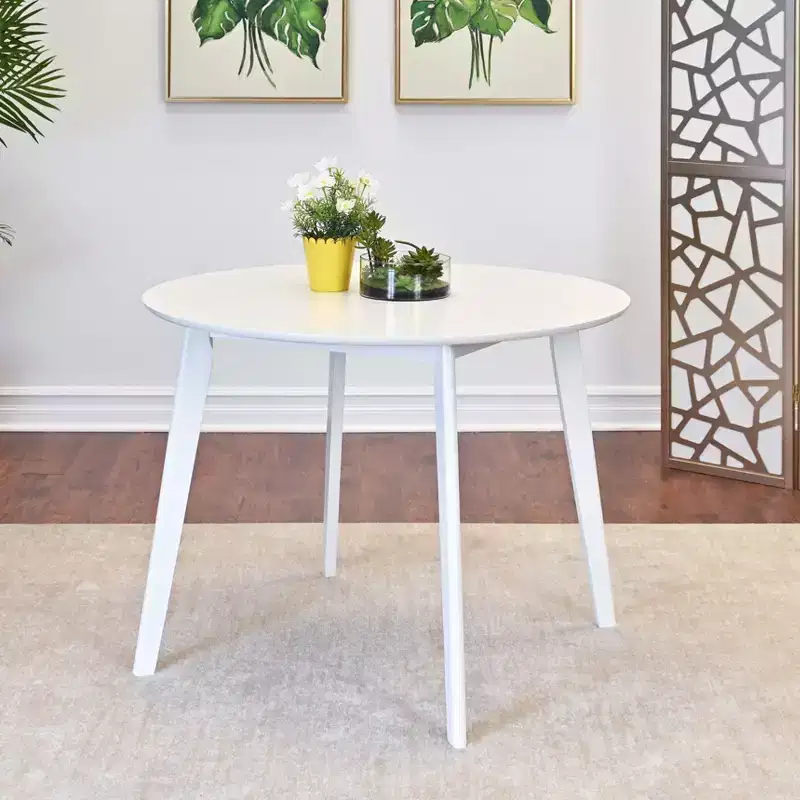 Contemporary Round Dining Table, White