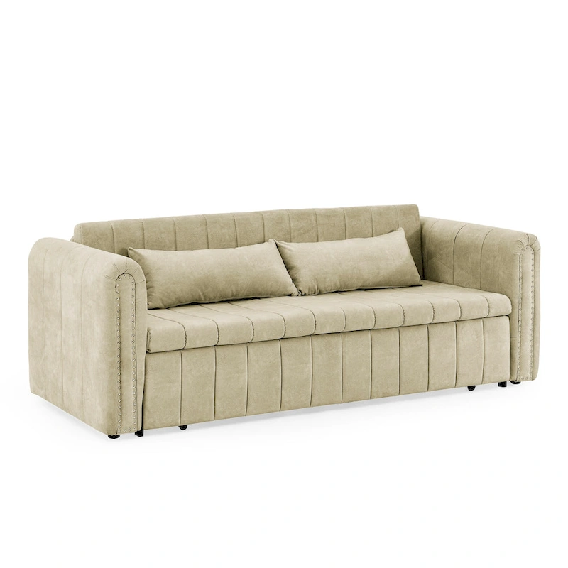 Modern 68 Foam 3 in 1 Pull-Out 3-seaters Bed Sleeper Sofa with Copper Nails and Two Drawers
